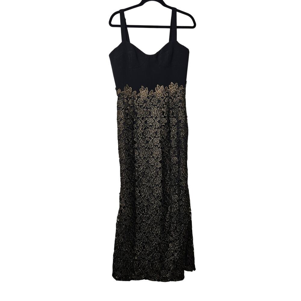 Dress the Population Black and Gold Midi Dress